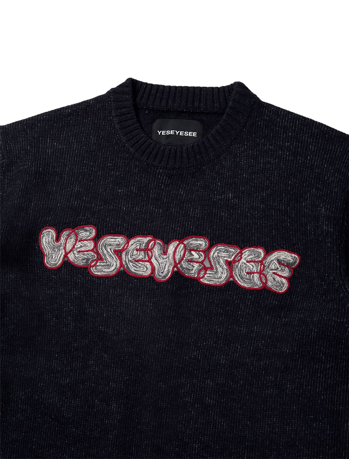 예스아이씨(YESEYESEE) Marble Pattern Logo Knit Pullover Black