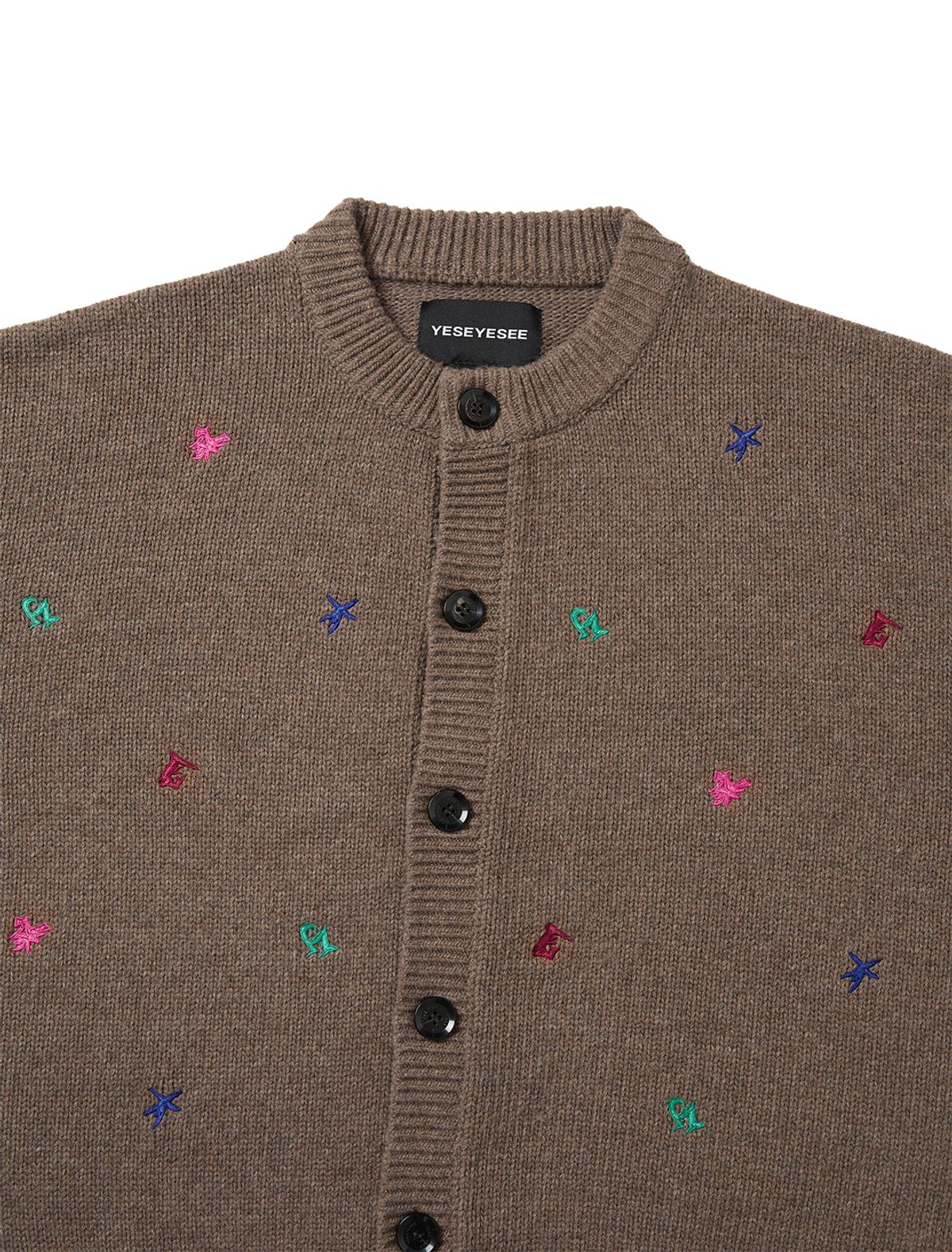 예스아이씨(YESEYESEE) Multi Embroidery Knit Cardigan Brown