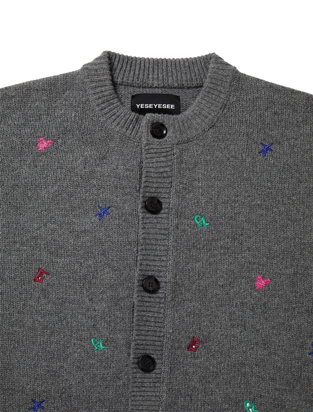 예스아이씨(YESEYESEE) Multi Embroidery Knit Cardigan Grey