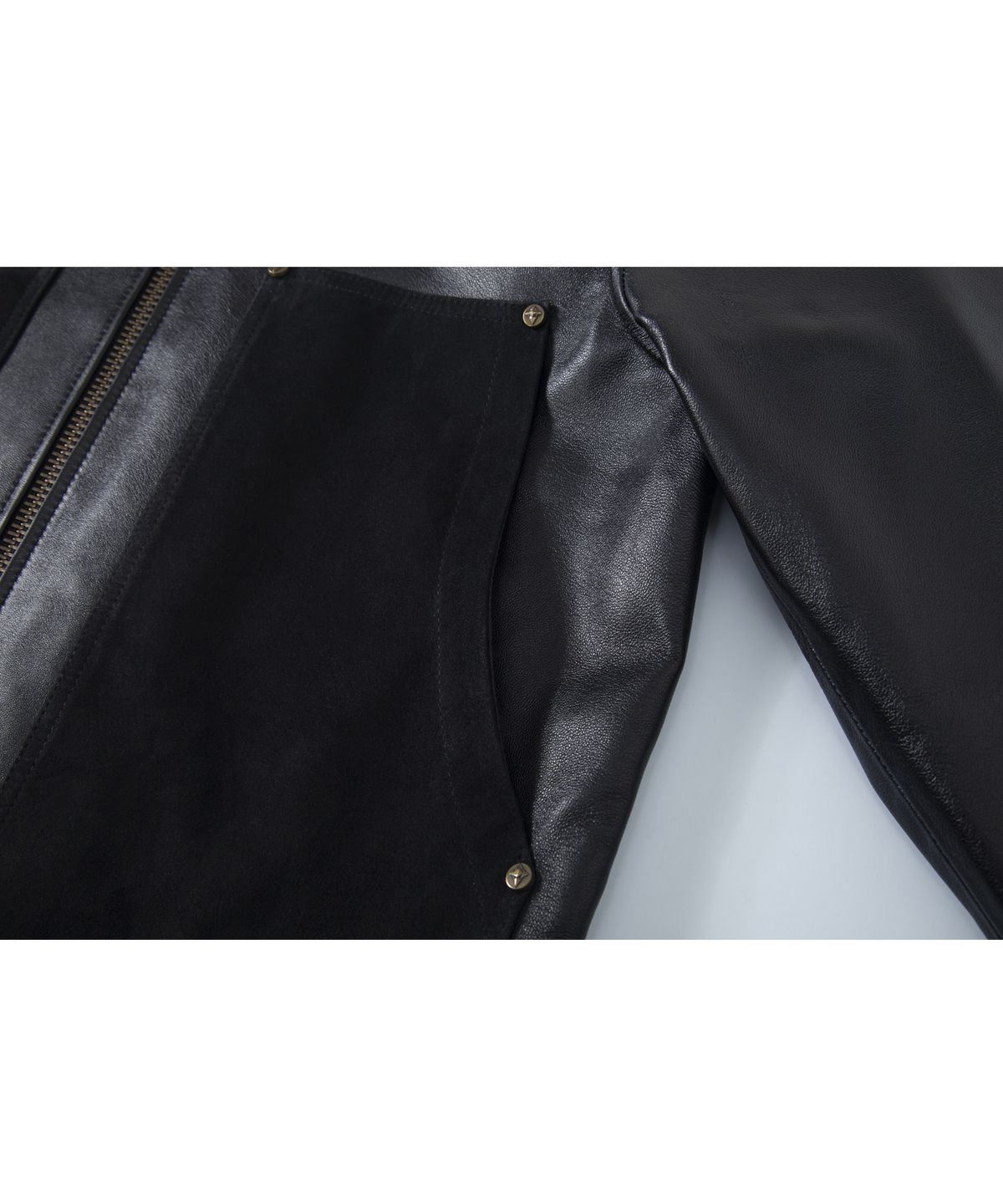 비티티비(BTTB) 믹스드 텍스처 레더 자켓(딥블랙)