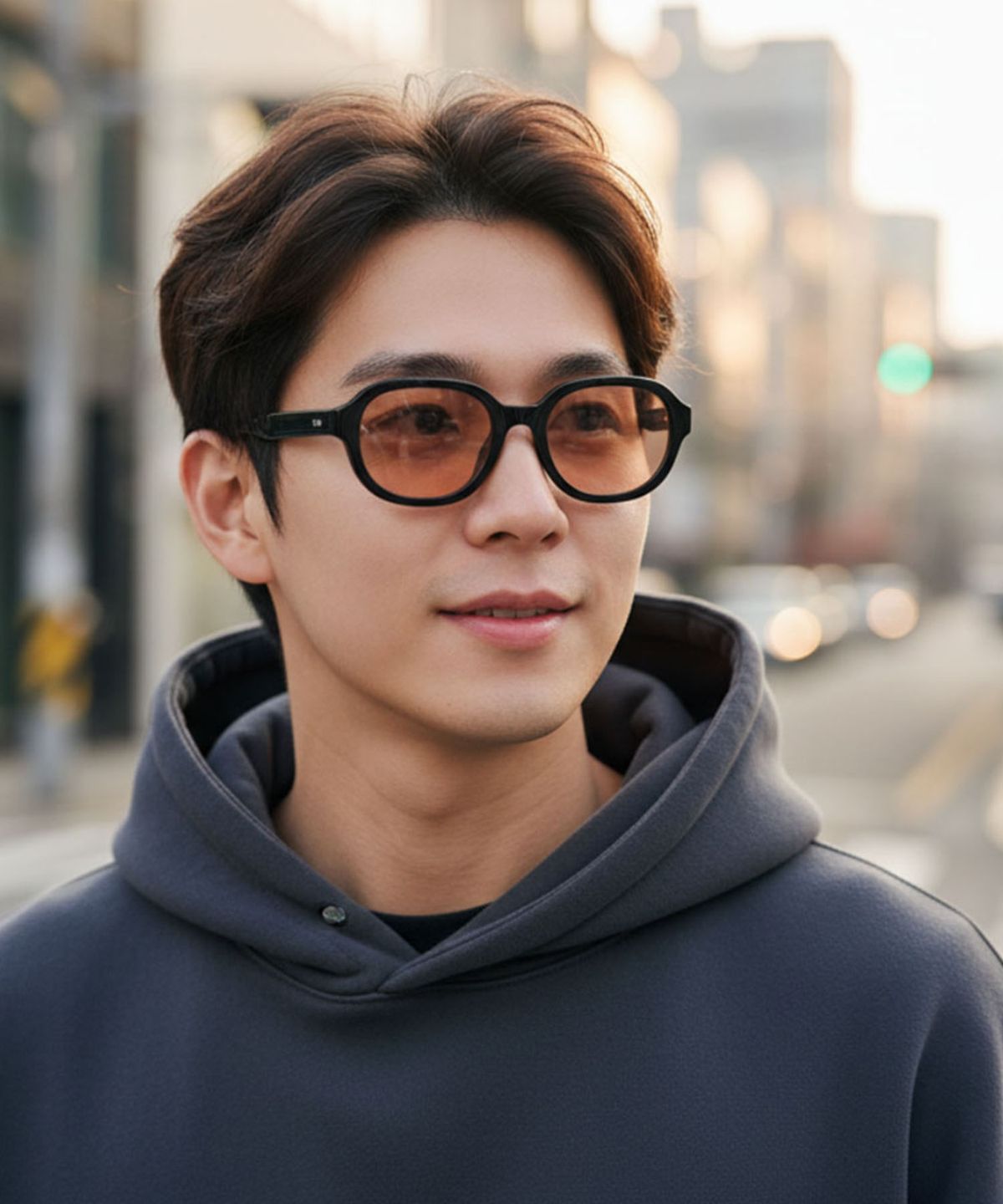 페이션(FACETION) 블랙 오벌 오렌지 렌즈 선글라스 9017