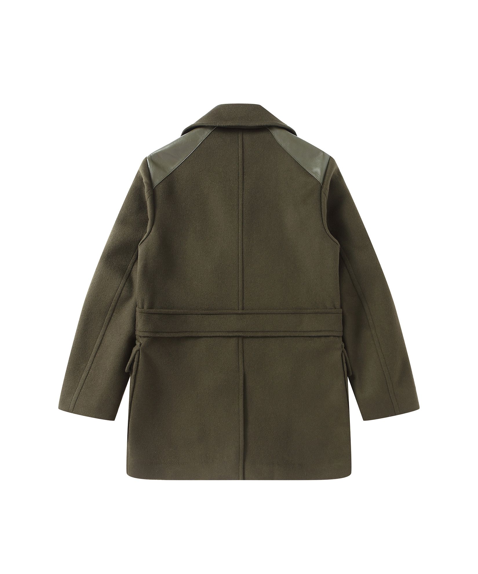 MUSINSA公式 | SOLEW ダブルブレストレザーパッチコート_オリーブグリーン