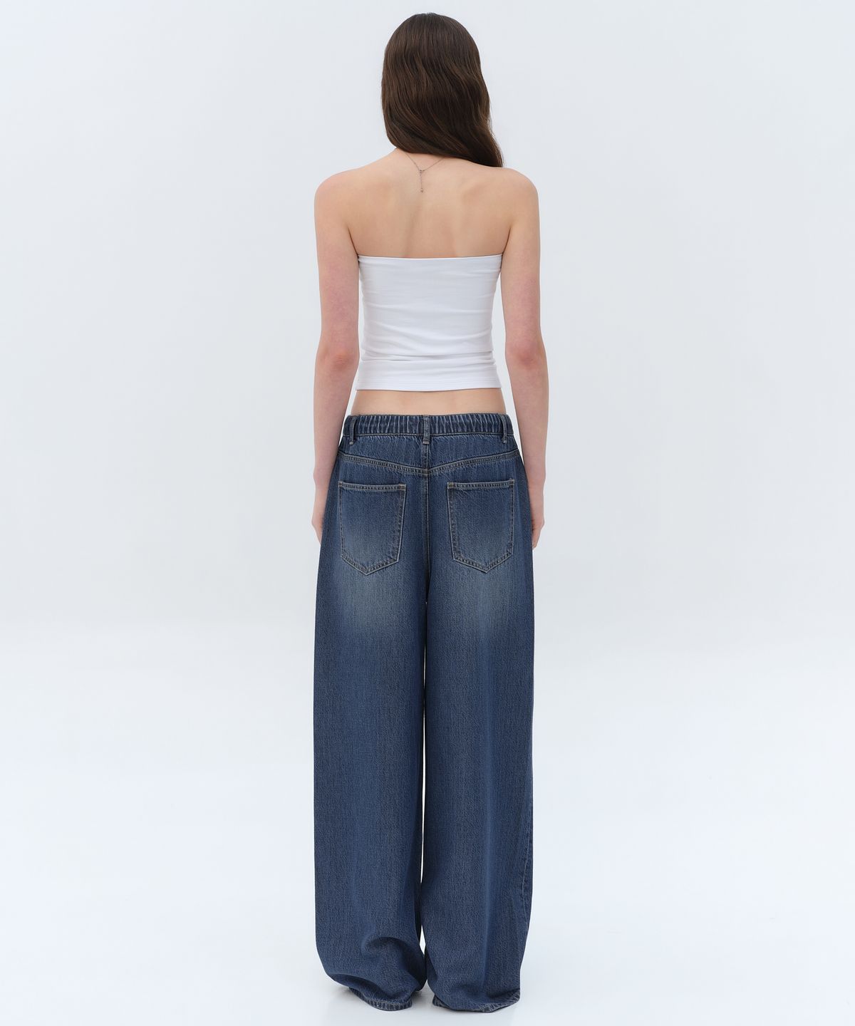 무신사 스탠다드 우먼(MUSINSA STANDARD WOMAN) 우먼즈 텐셀 와이드 밴딩 데님 팬츠 [미디엄 인디고]