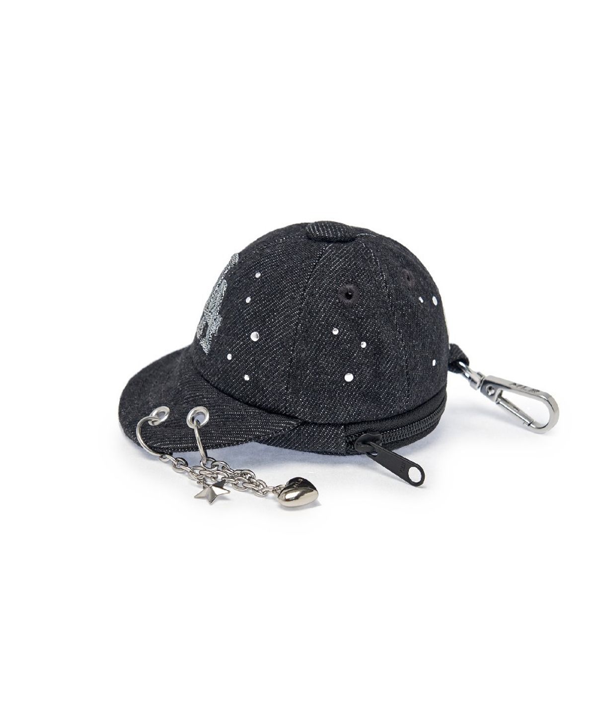 엠엘비(MLB) 베이직 데님 포인트 볼캡 파우치 키링 LA (Black)