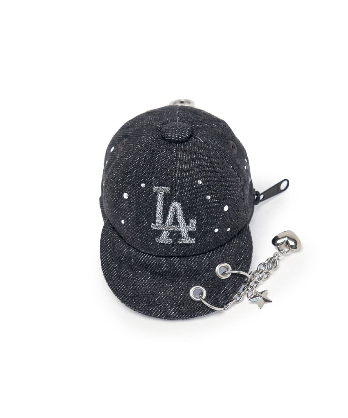 엠엘비(MLB) 베이직 데님 포인트 볼캡 파우치 키링 LA (Black)