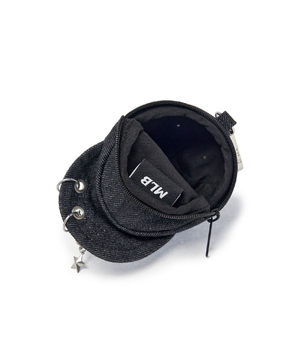엠엘비(MLB) 베이직 데님 포인트 볼캡 파우치 키링 LA (Black)