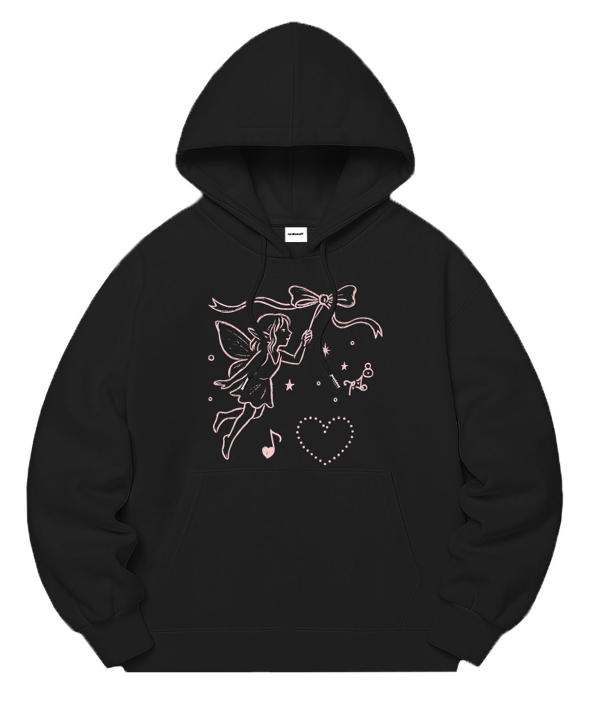 랜덤오프(RANDOMOFF) [기모선택] FAIRY RIBBON SPELL SEMI OVER FIT HOODIE (2color)