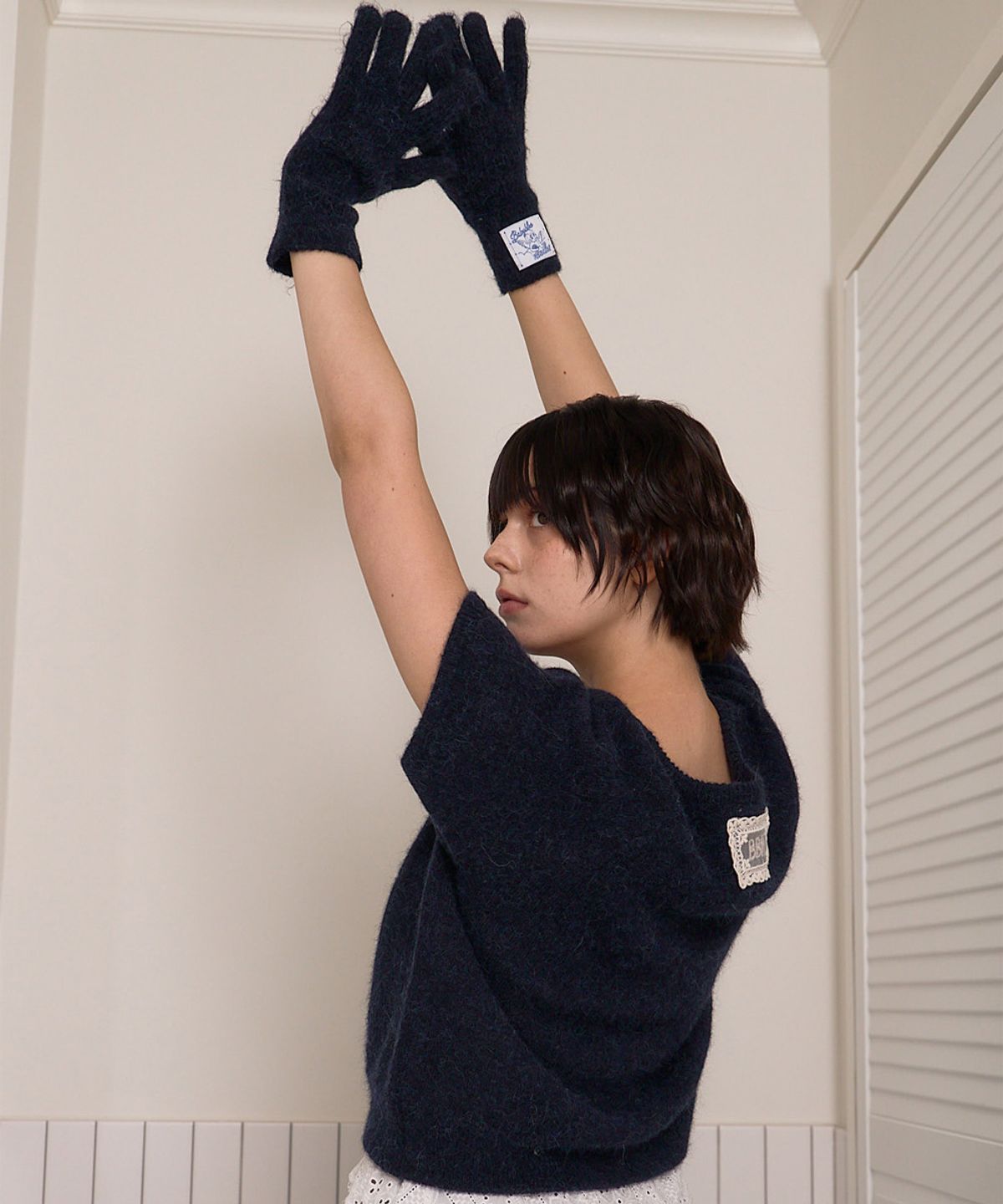 베이비블루니들즈(BABYBLUENEEDLES) Hairy Alpaca Knit Gloves DEEP NAVY
