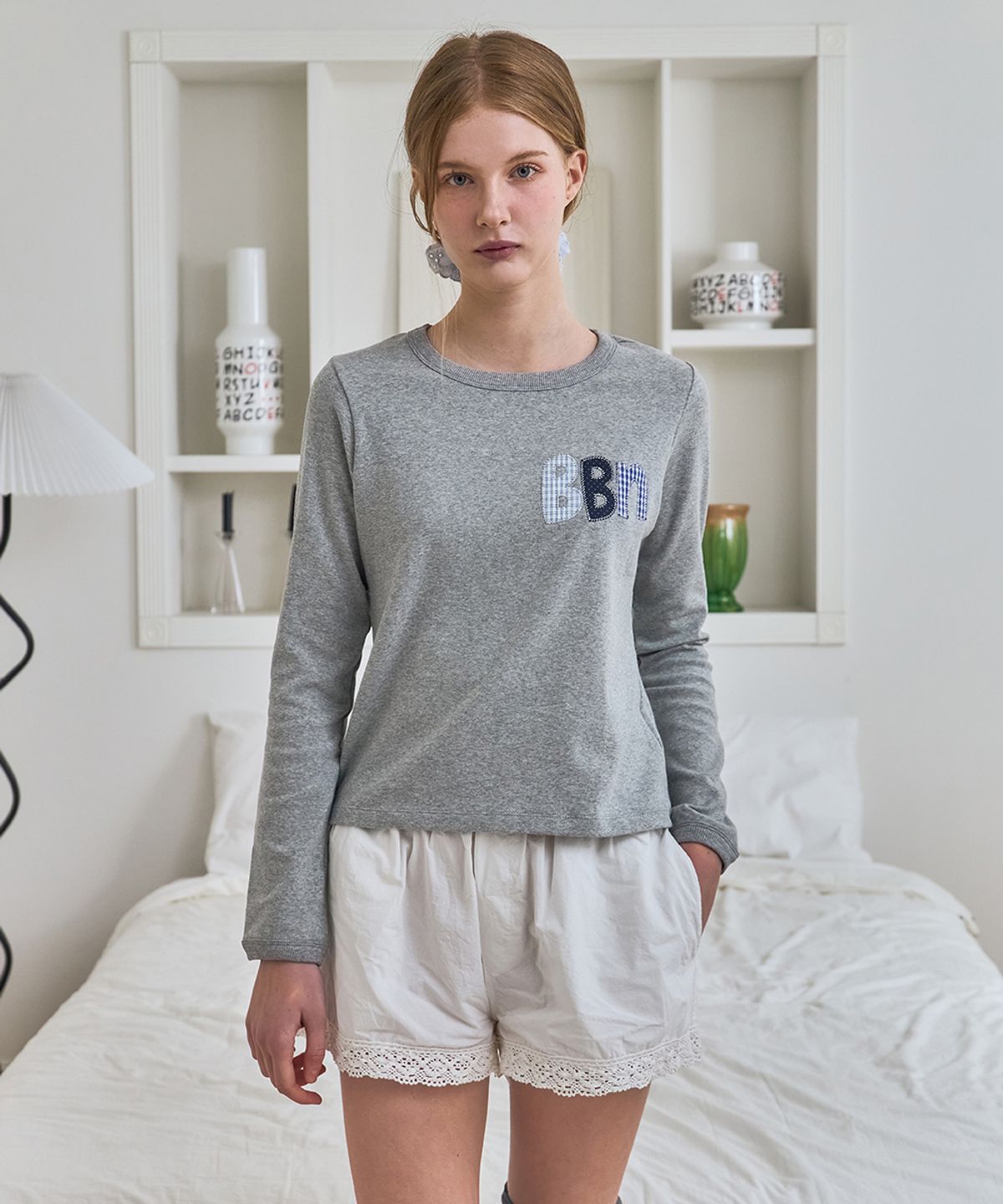 베이비블루니들즈(BABYBLUENEEDLES) BBN Applique T-shirt MELANGE GREY