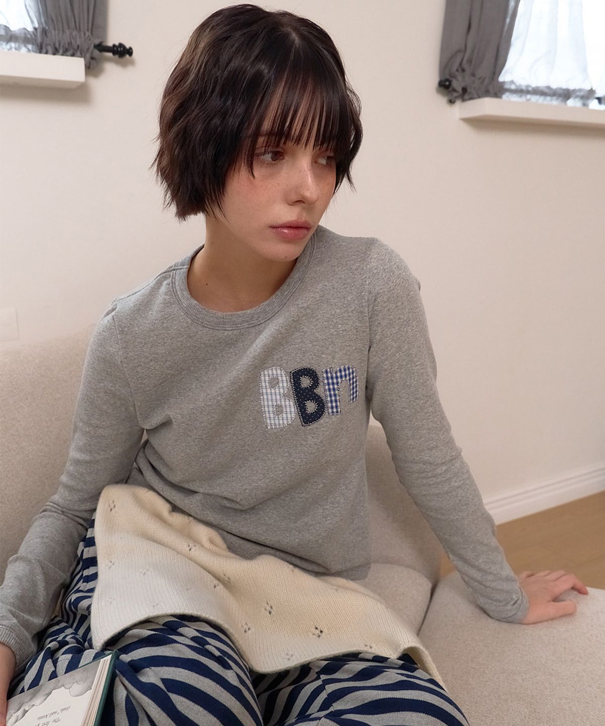 베이비블루니들즈(BABYBLUENEEDLES) BBN Applique T-shirt MELANGE GREY