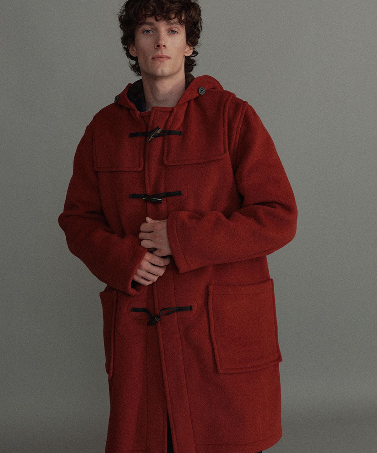 몽고메리(MONTGOMERY) CLASSIC FIT DUFFLE COAT WITH HORN - BURNT ORANGE