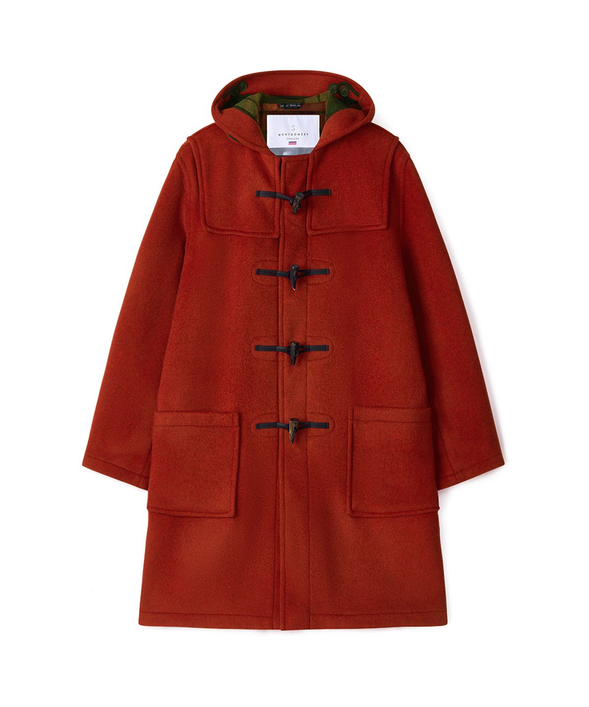 몽고메리(MONTGOMERY) CLASSIC FIT DUFFLE COAT WITH HORN - BURNT ORANGE