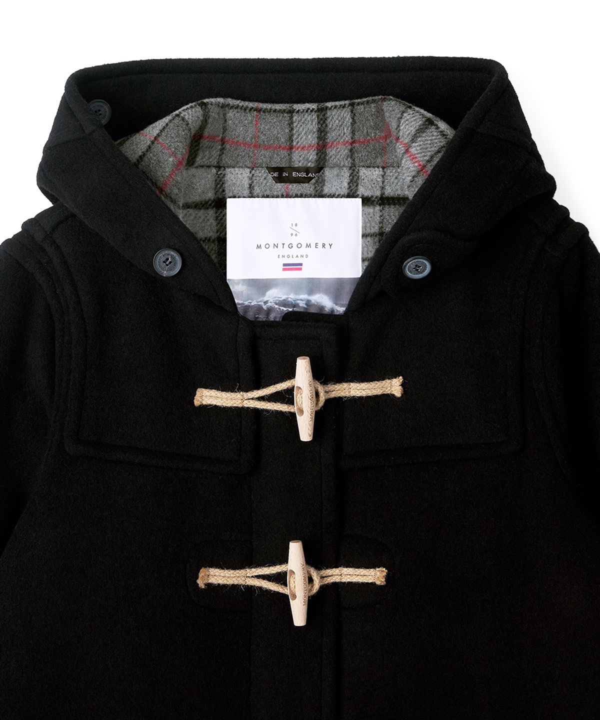 몽고메리(MONTGOMERY) WOMENS CLASSIC FIT DUFFLE COAT WITH WOODEN - BLACK