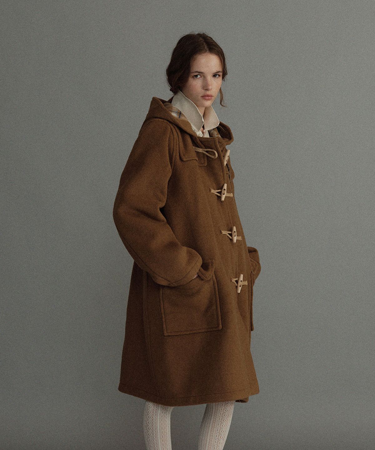 몽고메리(MONTGOMERY) WOMENS CLASSIC FIT DUFFLE COAT WITH WOODEN - CAMEL