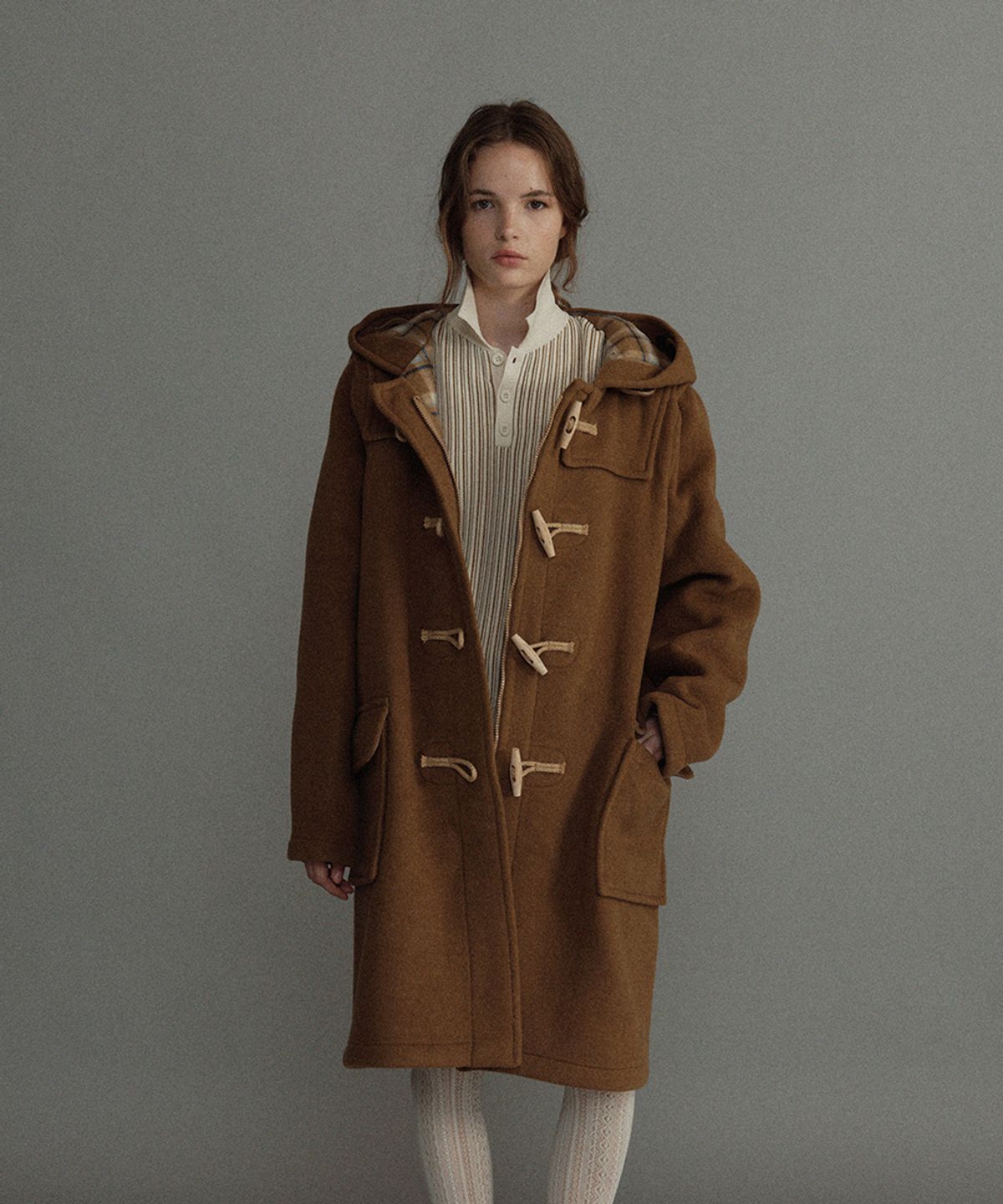 몽고메리(MONTGOMERY) WOMENS CLASSIC FIT DUFFLE COAT WITH WOODEN - CAMEL