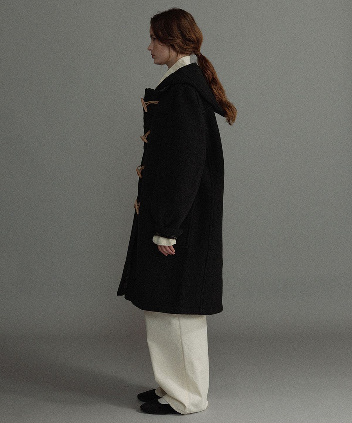 몽고메리(MONTGOMERY) WOMENS CLASSIC FIT DUFFLE COAT WITH WOODEN - CHARCOAL