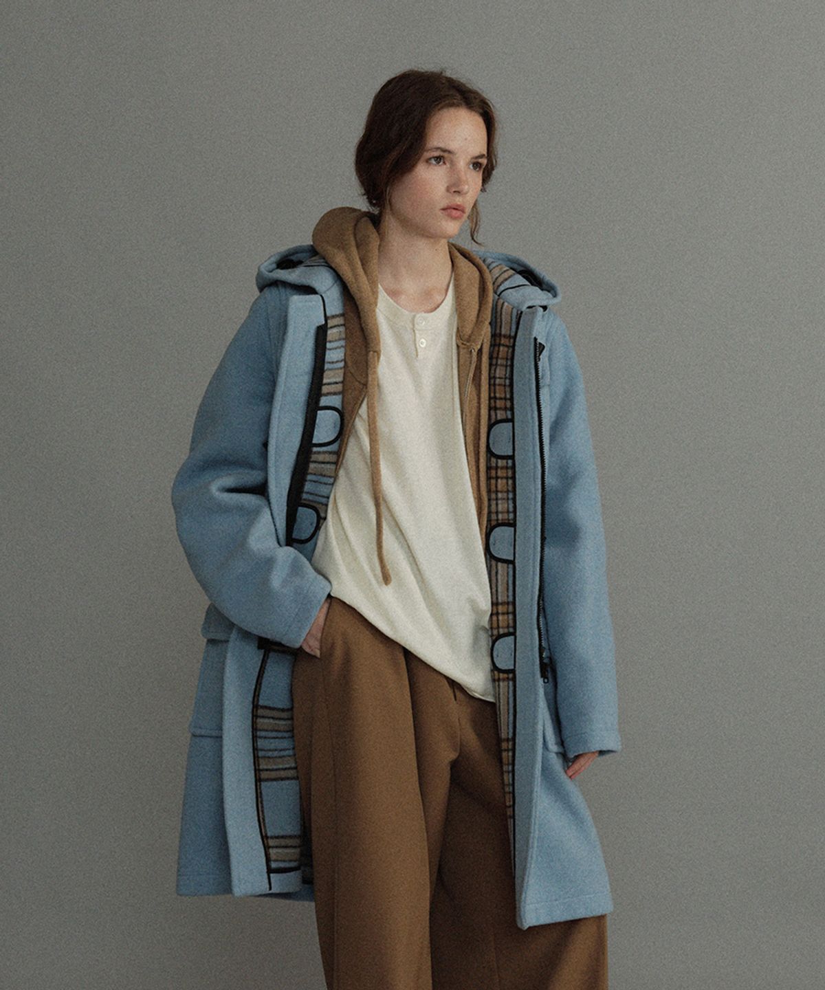 몽고메리(MONTGOMERY) WOMENS CLASSIC FIT DUFFLE COAT WITH HORN - BABY BLUE