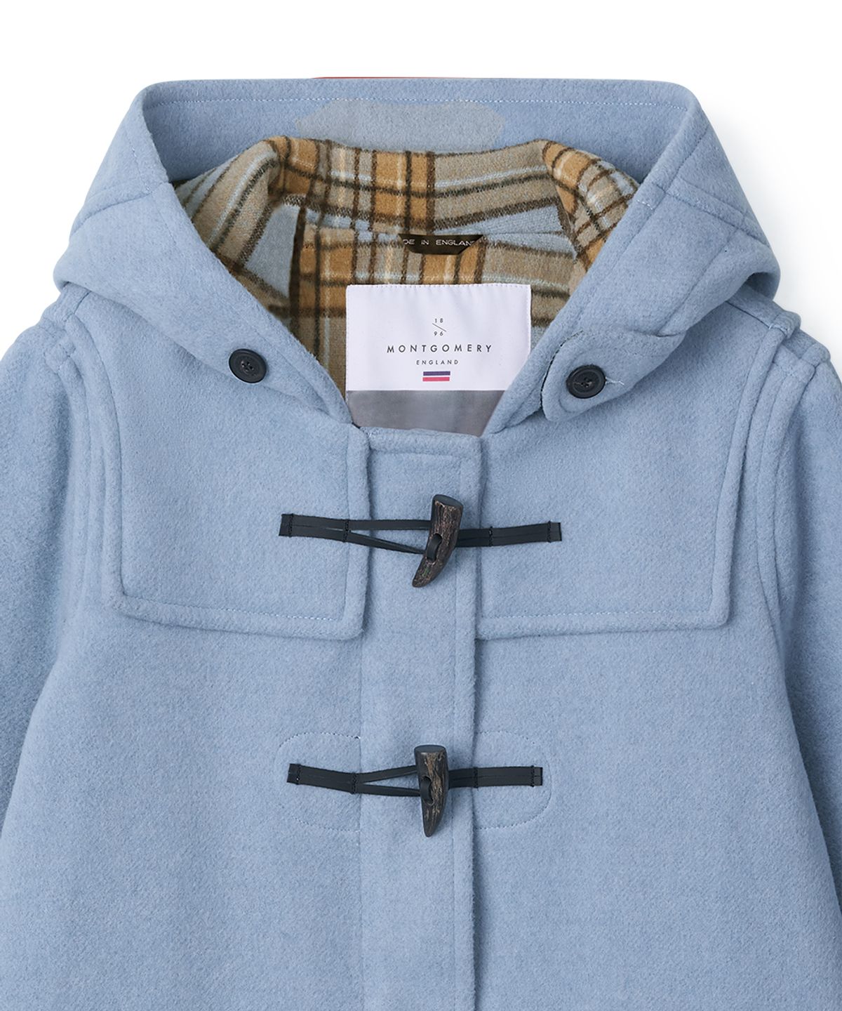 몽고메리(MONTGOMERY) WOMENS CLASSIC FIT DUFFLE COAT WITH HORN - BABY BLUE