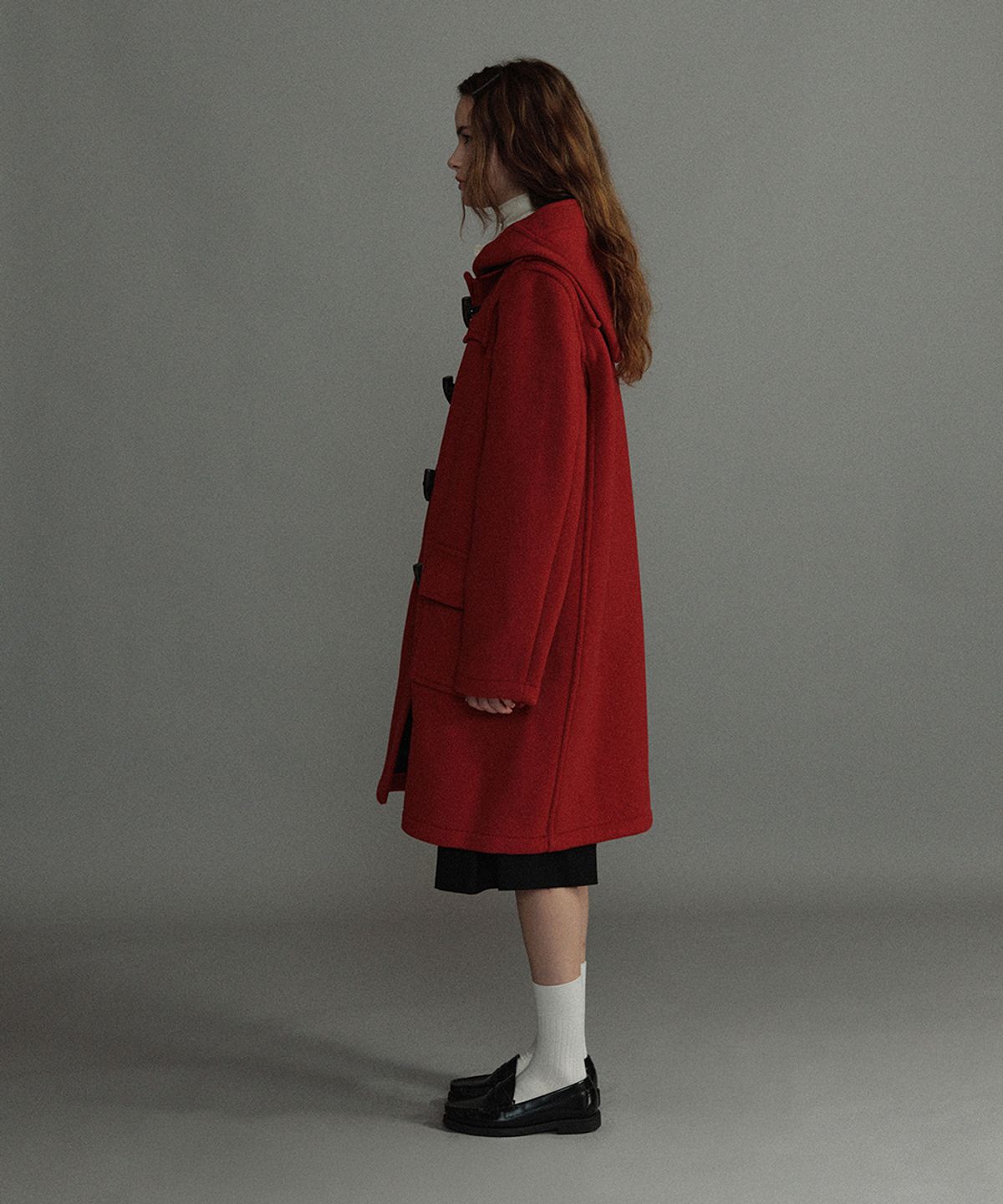 몽고메리(MONTGOMERY) WOMENS CLASSIC FIT DUFFLE COAT WITH HORN - OLD RED