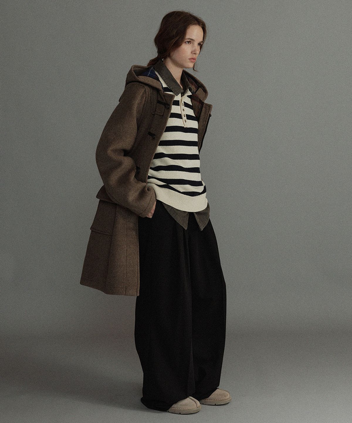 몽고메리(MONTGOMERY) WOMENS CLASSIC FIT DUFFLE COAT WITH HORN - MUSHROOM