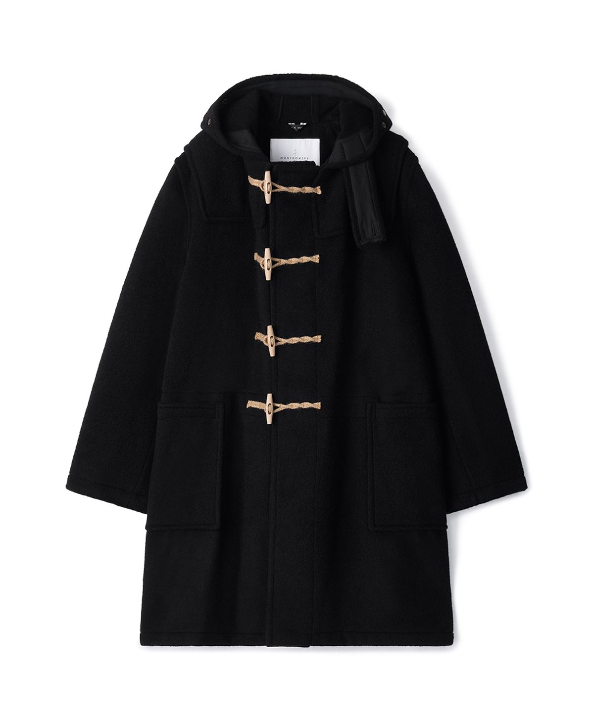 몽고메리(MONTGOMERY) LONG ORIGINAL DUFFLE COAT WITH WOODEN - BLACK