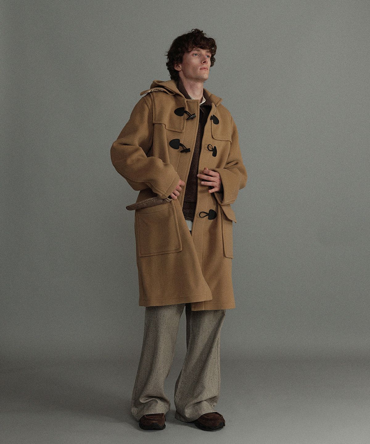 몽고메리(MONTGOMERY) CLASSIC HERRINGBONE DUFFLE COAT WITH HORN - CAMEL