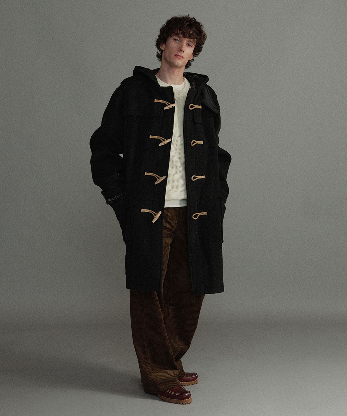 몽고메리(MONTGOMERY) CLASSIC FIT DUFFLE COAT WITH WOODEN - CHARCOAL