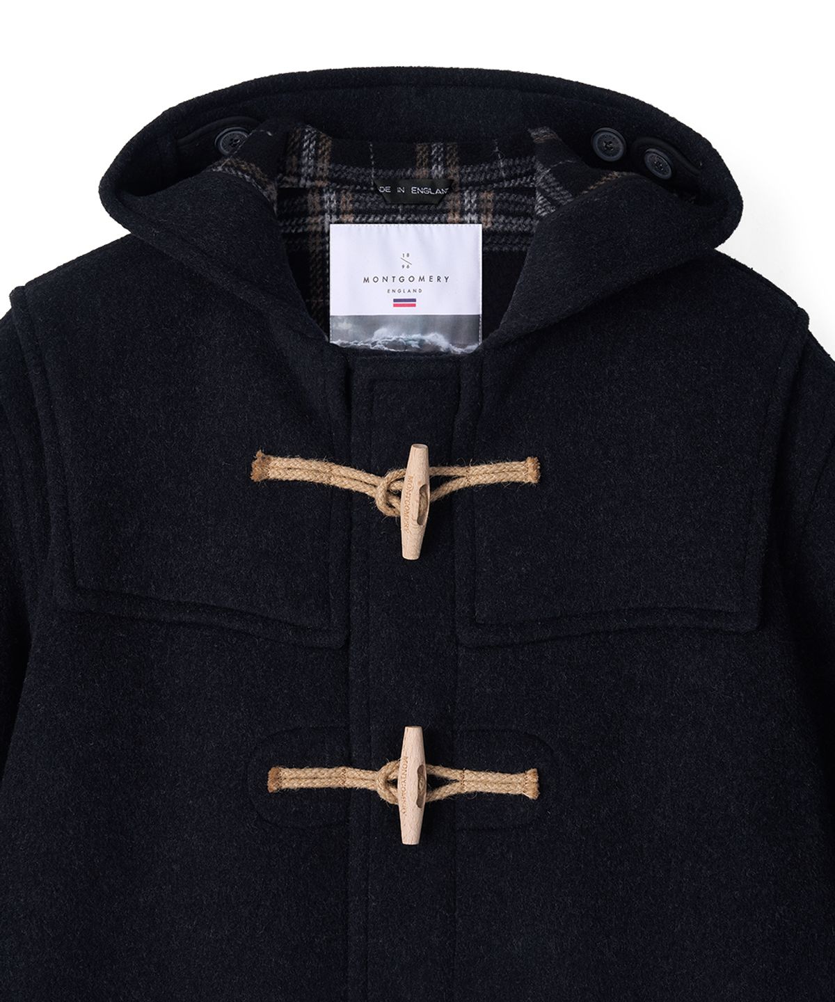 몽고메리(MONTGOMERY) CLASSIC FIT DUFFLE COAT WITH WOODEN - CHARCOAL