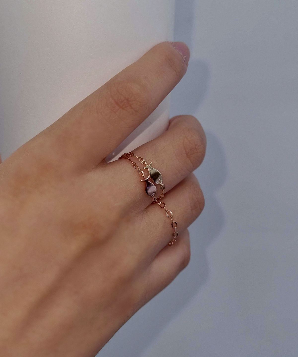 엘렌쥬얼리(HELENE JEWELRY) 14K 물고기 클로버 체인 반지