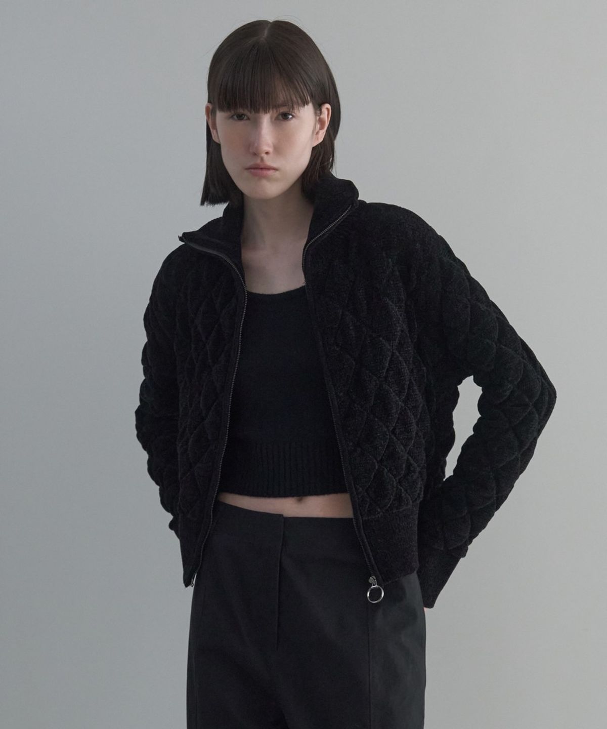 디에토(DEETO) Jacquard Velvet Zip-Up [BLACK]