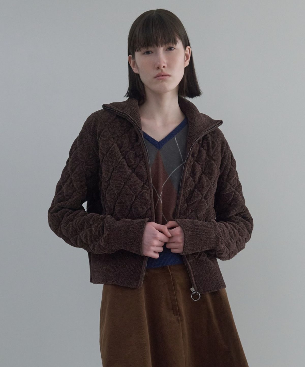 디에토(DEETO) Jacquard Velvet Zip-Up [BROWN]