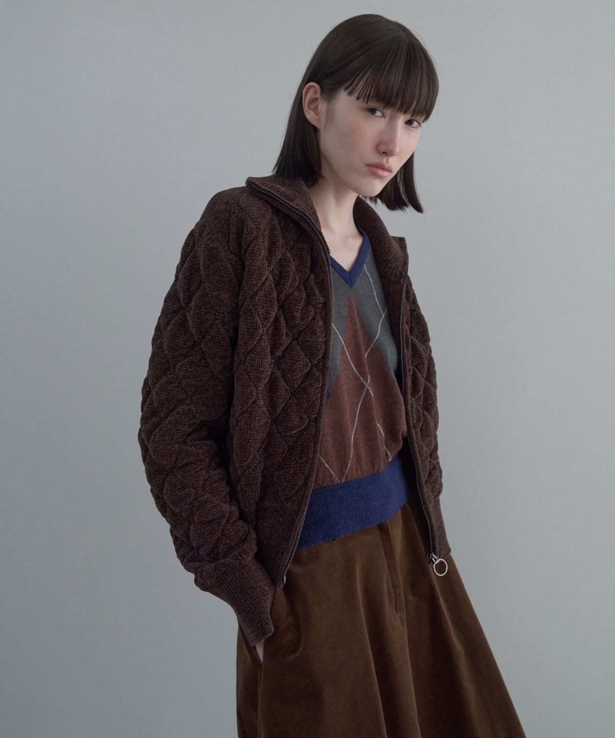디에토(DEETO) Jacquard Velvet Zip-Up [BROWN]