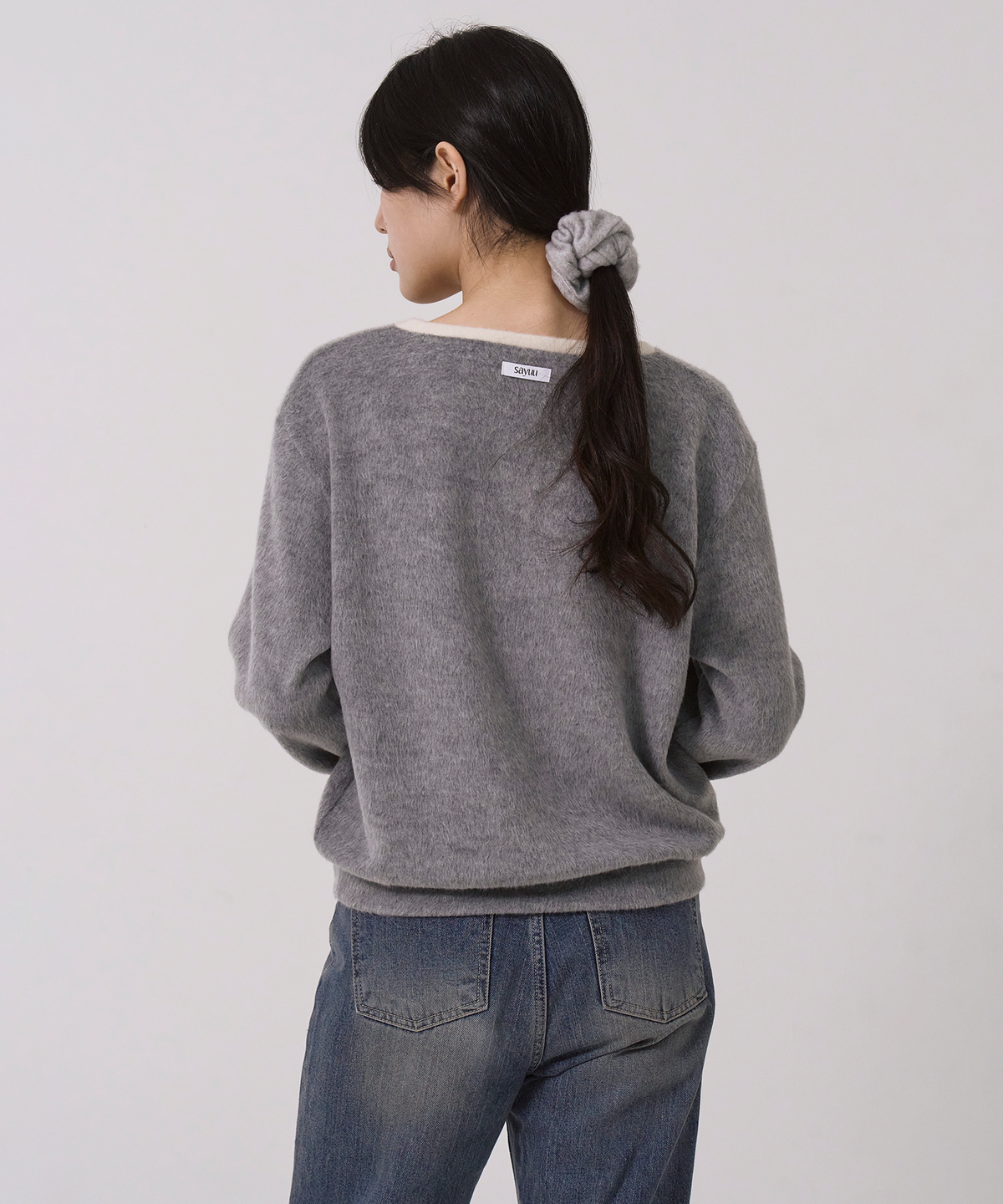 사유(SAYUU) 브러쉬 브이넥 풀오버 멜란지 그레이