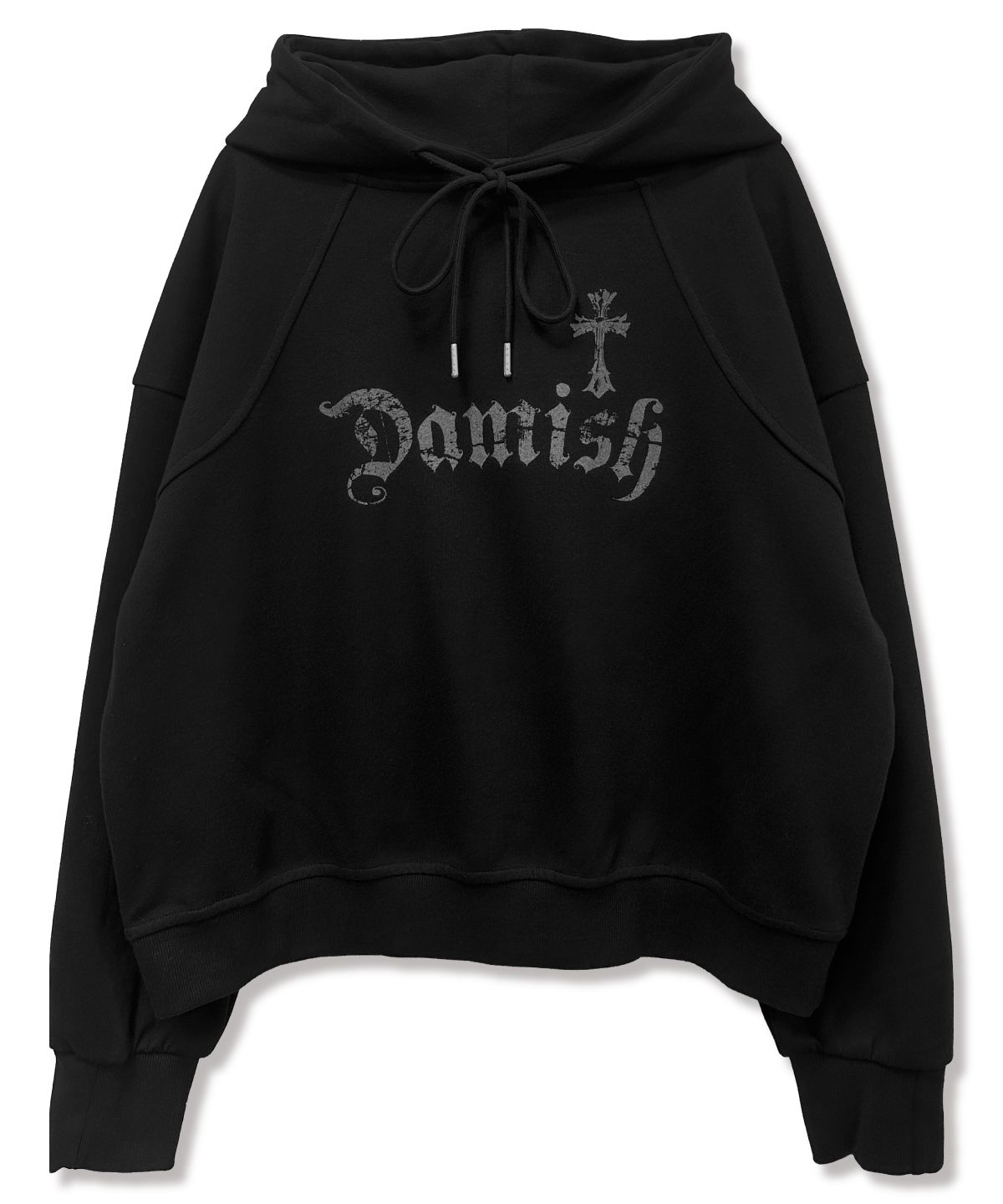 다미쉬(DAMISH) 고딕 크로스 아치 레터링 후드_블랙