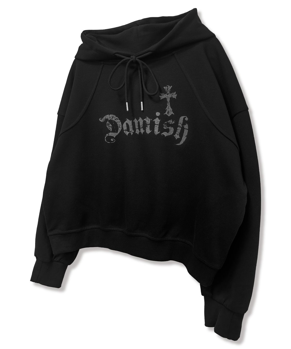 다미쉬(DAMISH) 고딕 크로스 아치 레터링 후드_블랙