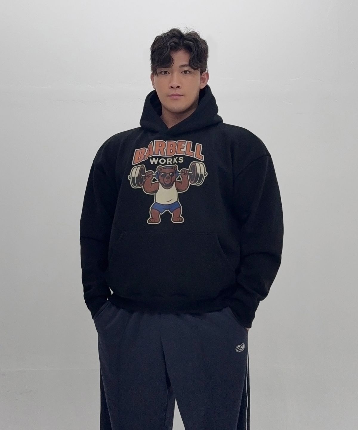바벨웍스(BARBELLWORKS) 베어 헤비고중량이중지 기모 후드티셔츠