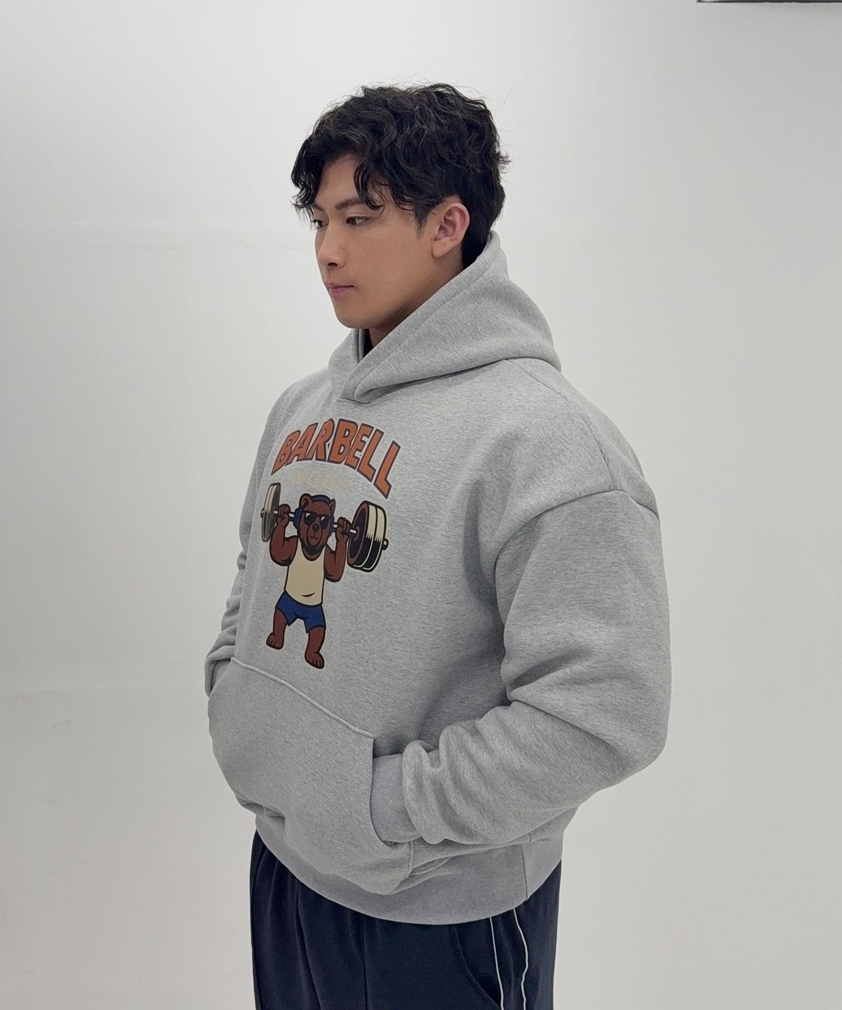 바벨웍스(BARBELLWORKS) 베어 헤비고중량이중지 기모 후드티셔츠