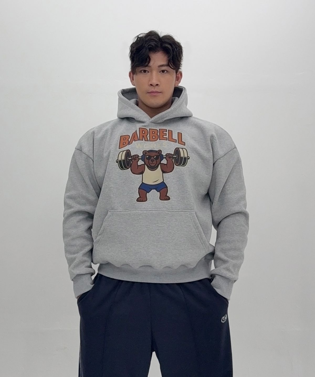 바벨웍스(BARBELLWORKS) 베어 헤비고중량이중지 기모 후드티셔츠