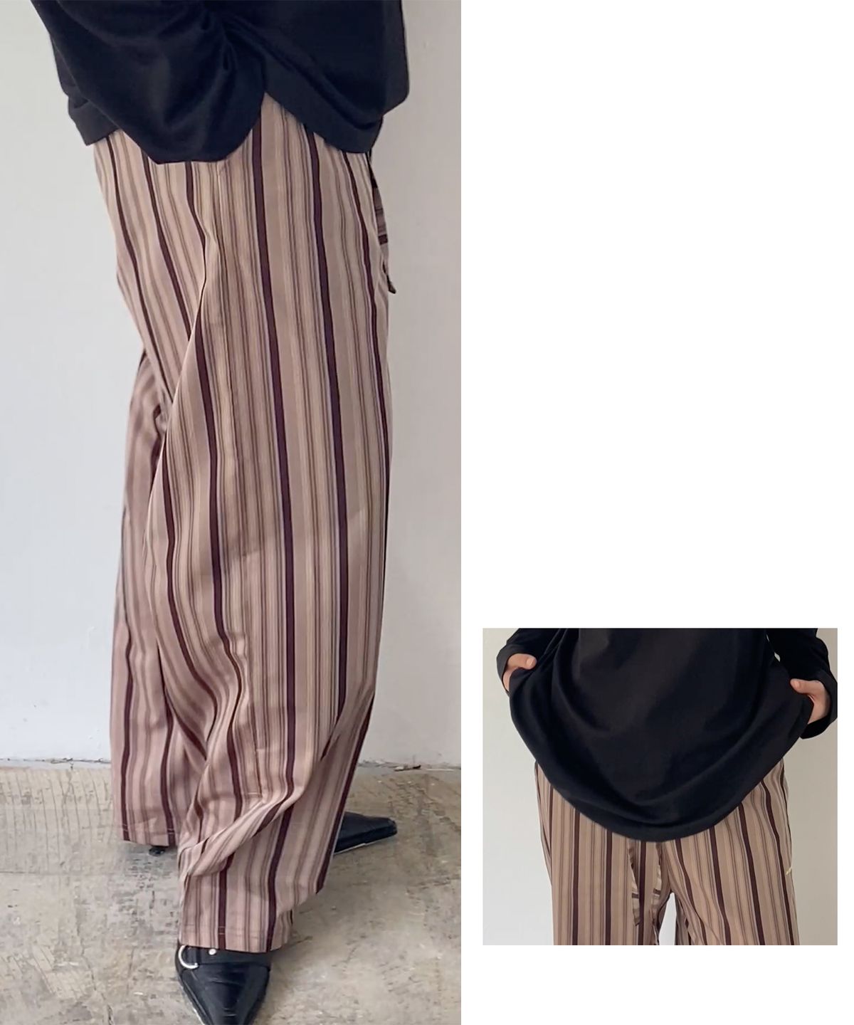 온유어오운(ONYOUROWN) BROWN STRIPED TROUSERS