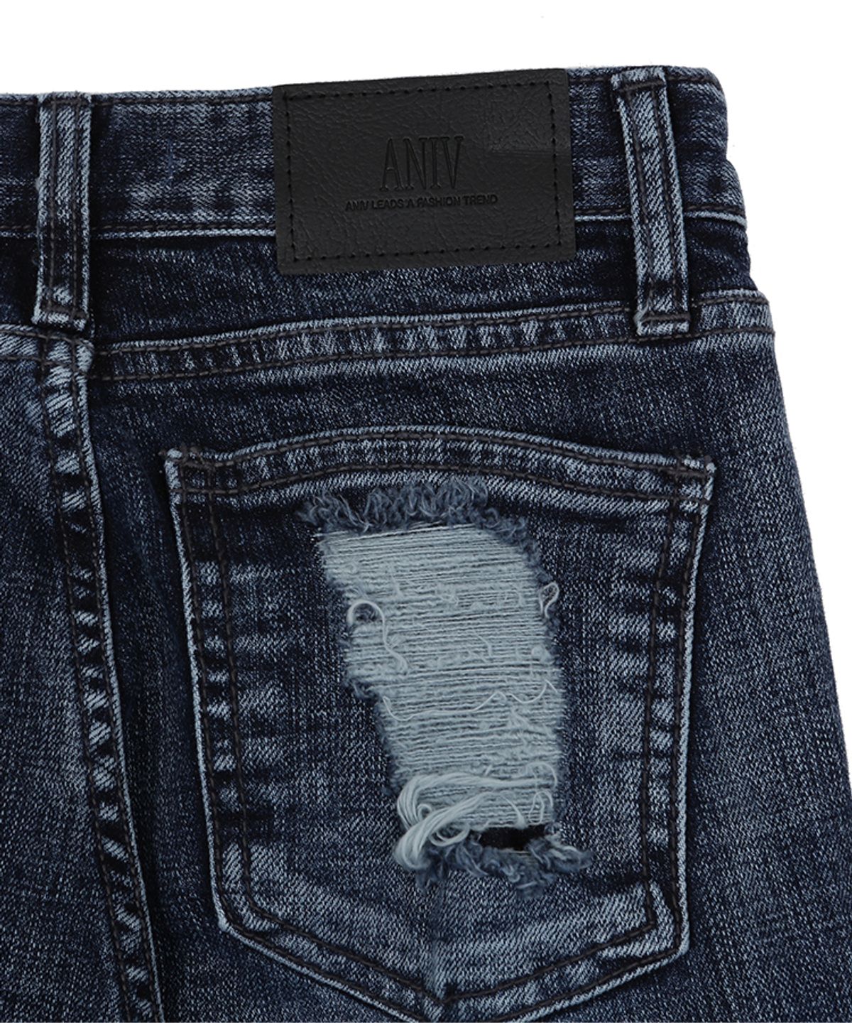 어니브(ANIV) SLIT DAMAGE BOOTS CUT PANTS VINTAGE BLUE