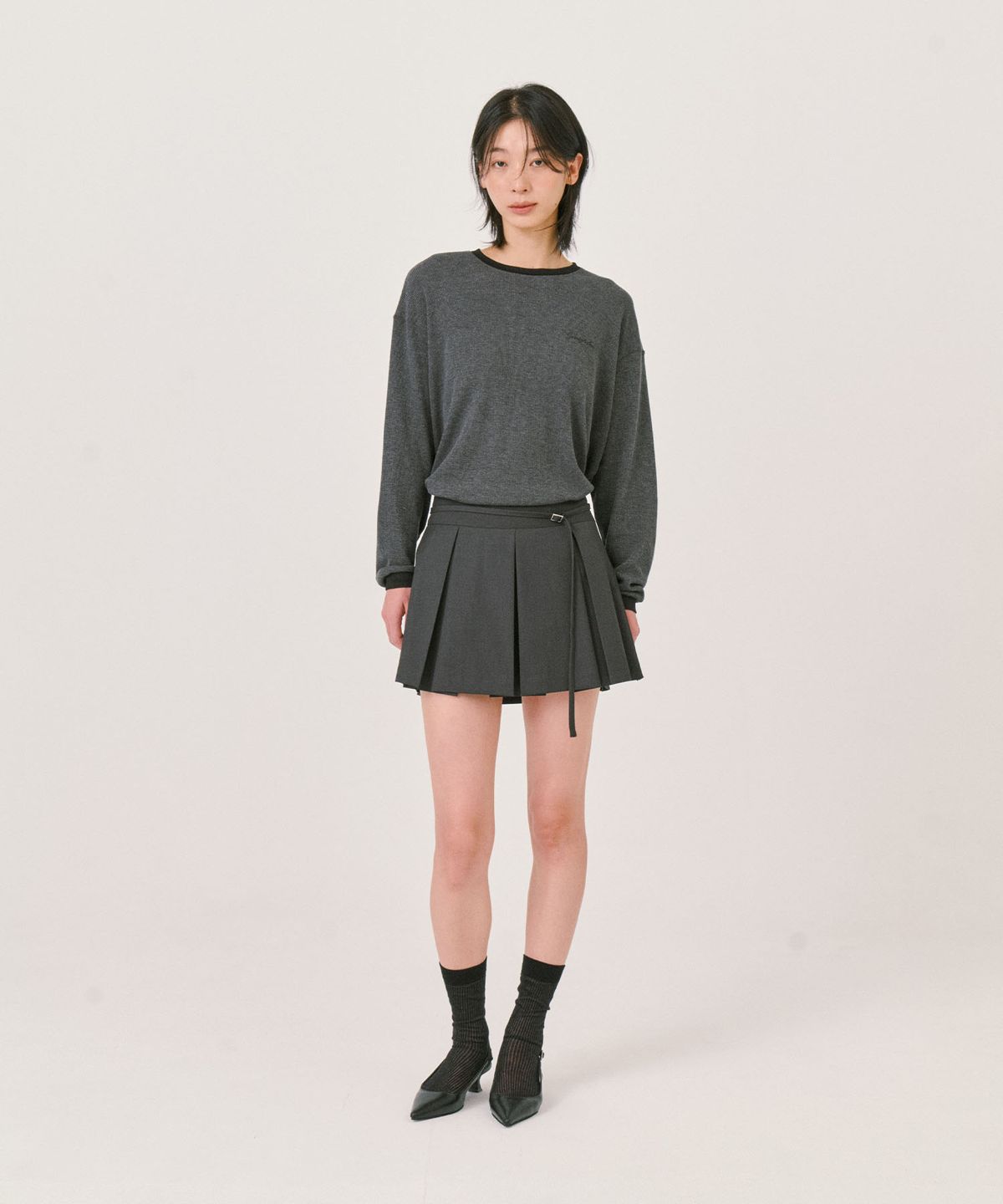 그라스플랜(GRASPLAN) Mini Pleats Skirt_Charcoal
