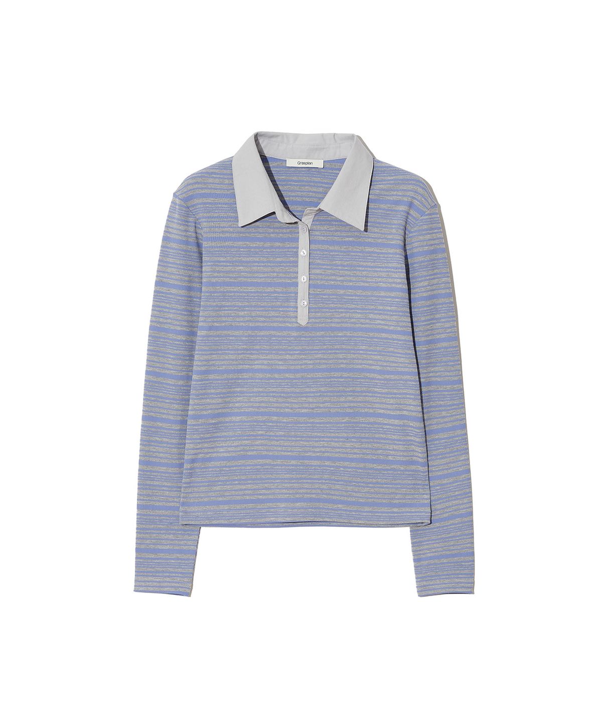 그라스플랜(GRASPLAN) Henley Neck Stripe T-shirt_Gray Sky Blue