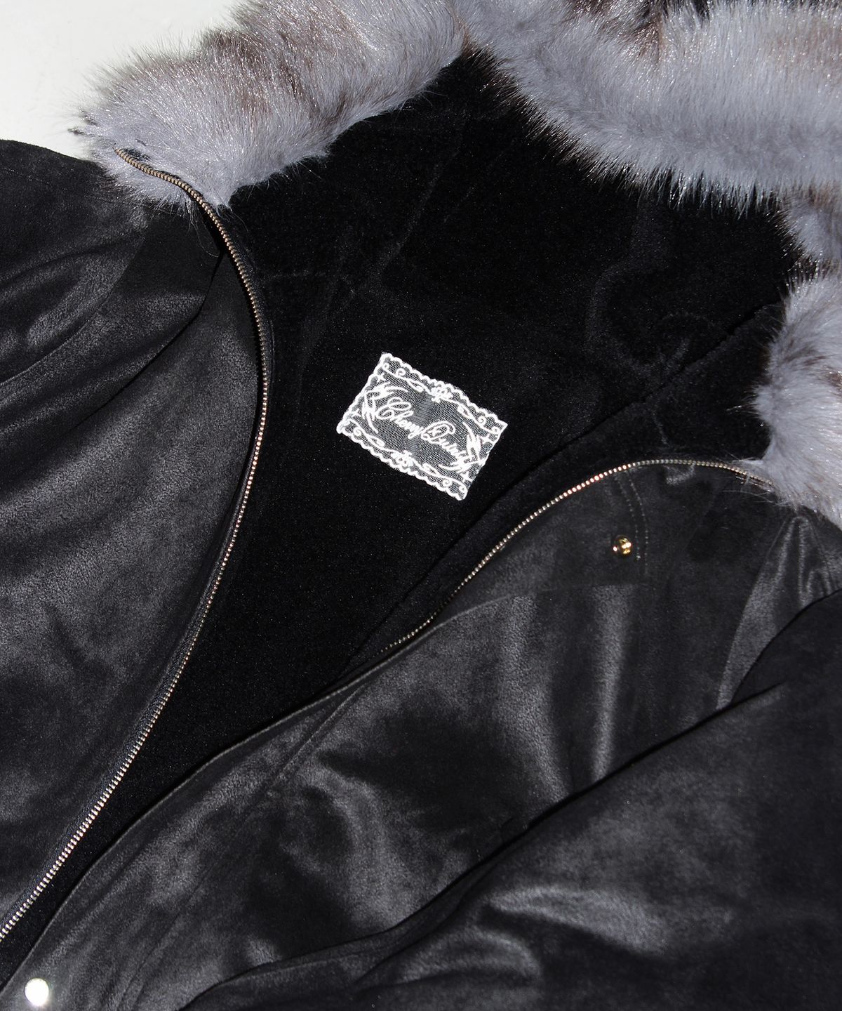 체리퀴리(CHERRYQUIRI) suede fur hoodie jumper - black