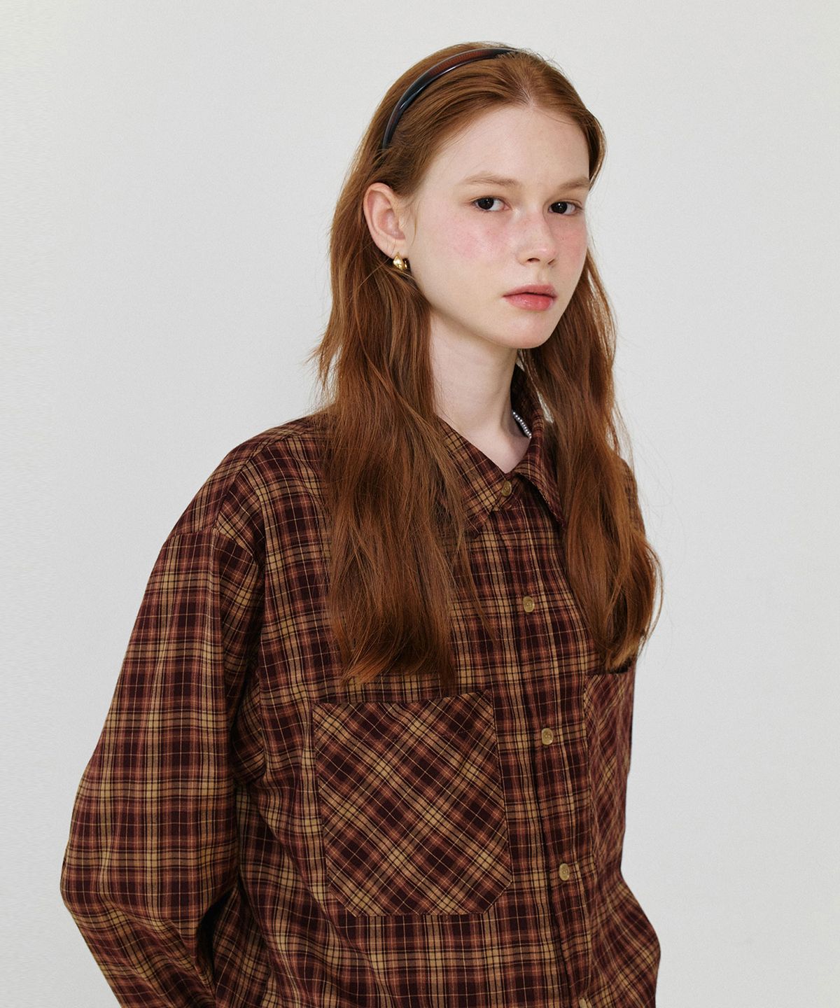 그라스플랜(GRASPLAN) Loose Fit Classic Check Shirt_Brown