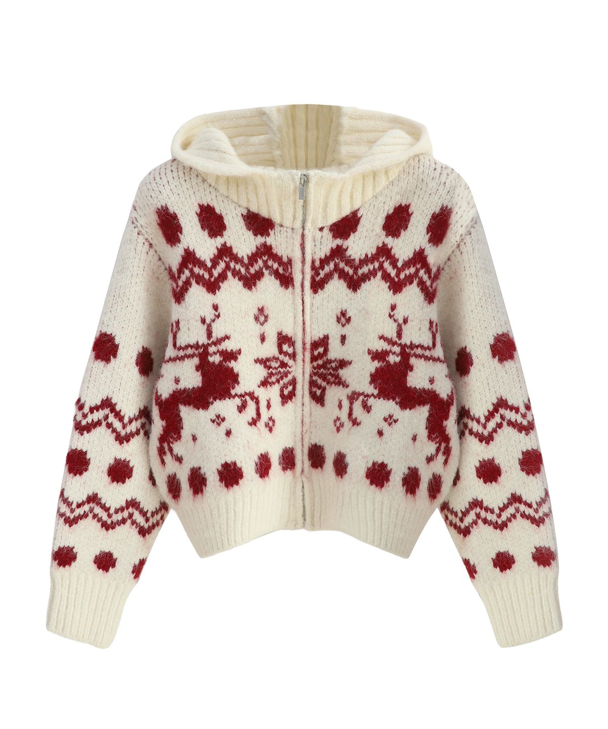 비바셔스(VIVACIOUS) Reindeer Knit Hood Zip-up_3Colors