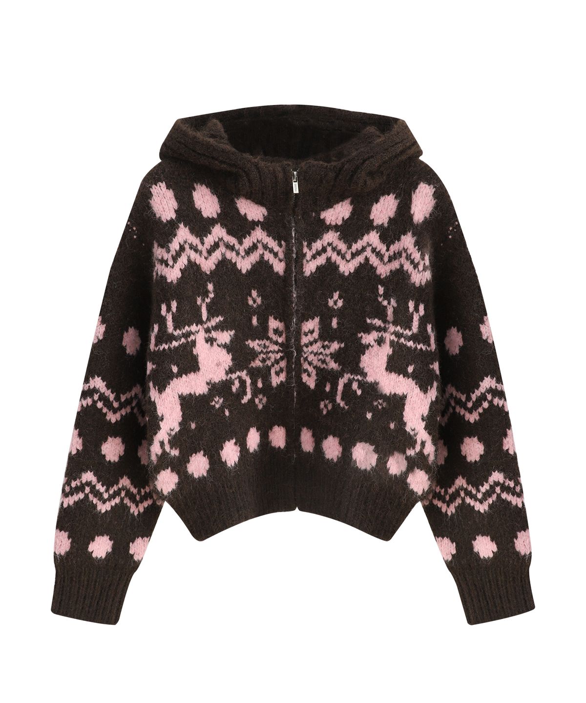비바셔스(VIVACIOUS) Reindeer Knit Hood Zip-up_3Colors