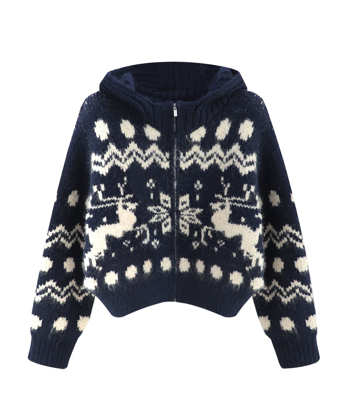 비바셔스(VIVACIOUS) Reindeer Knit Hood Zip-up_3Colors