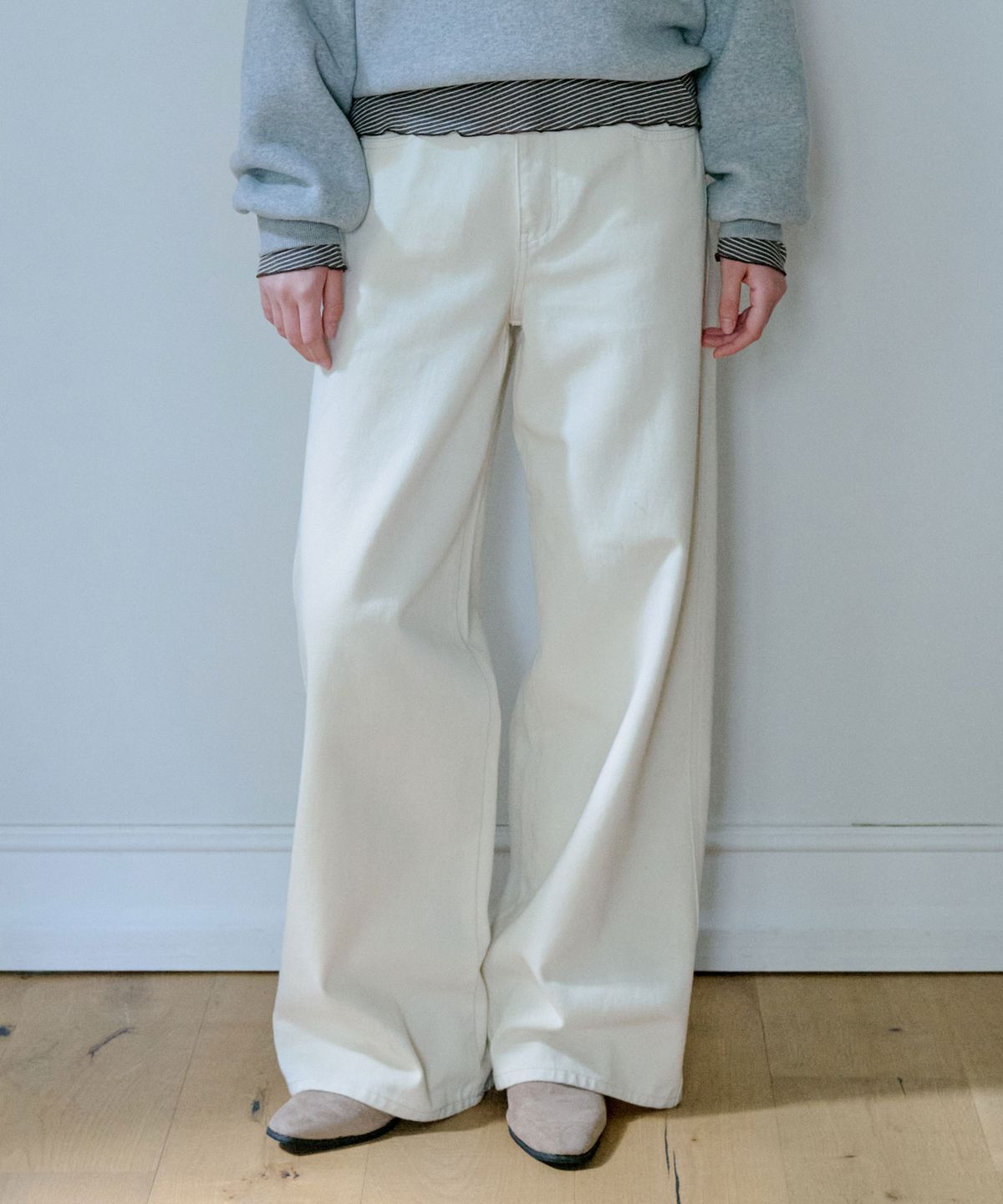 그라스플랜(GRASPLAN) Cream Wide Denim Pants