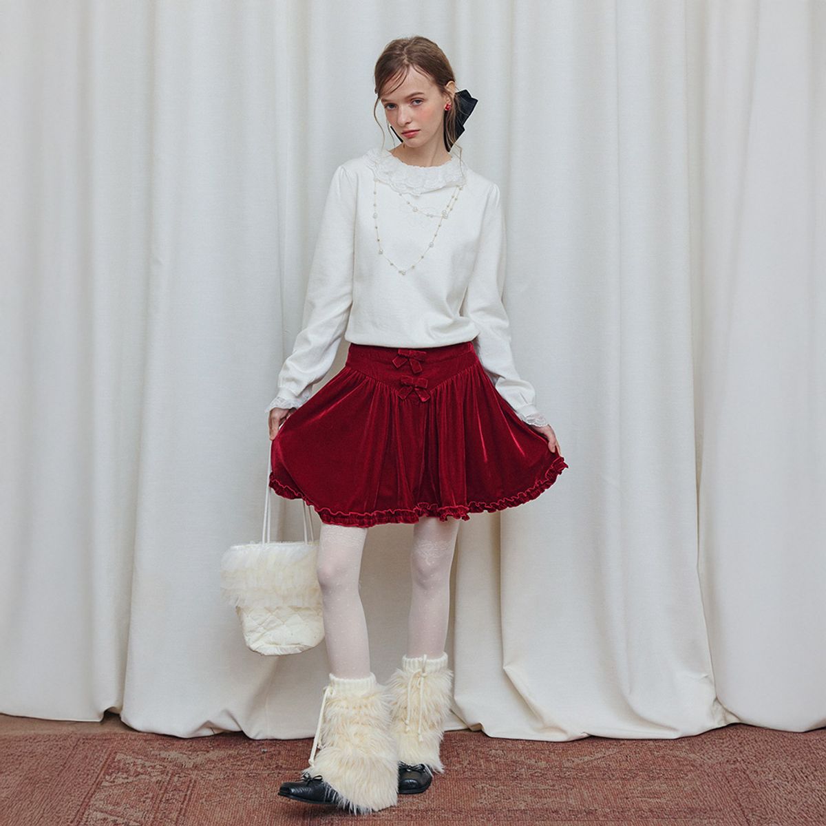 쎄무아듀(CEST MOIDEW) Cest_Butterfly lace frill knit top