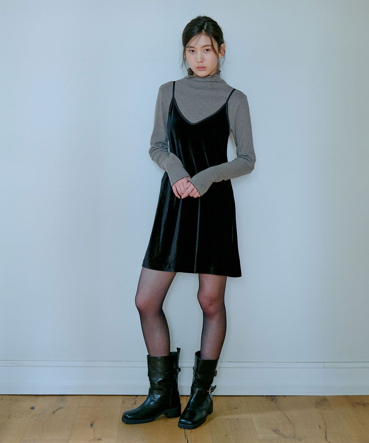 그라스플랜(GRASPLAN) Velvet Mini Sleeveless Dress_Black
